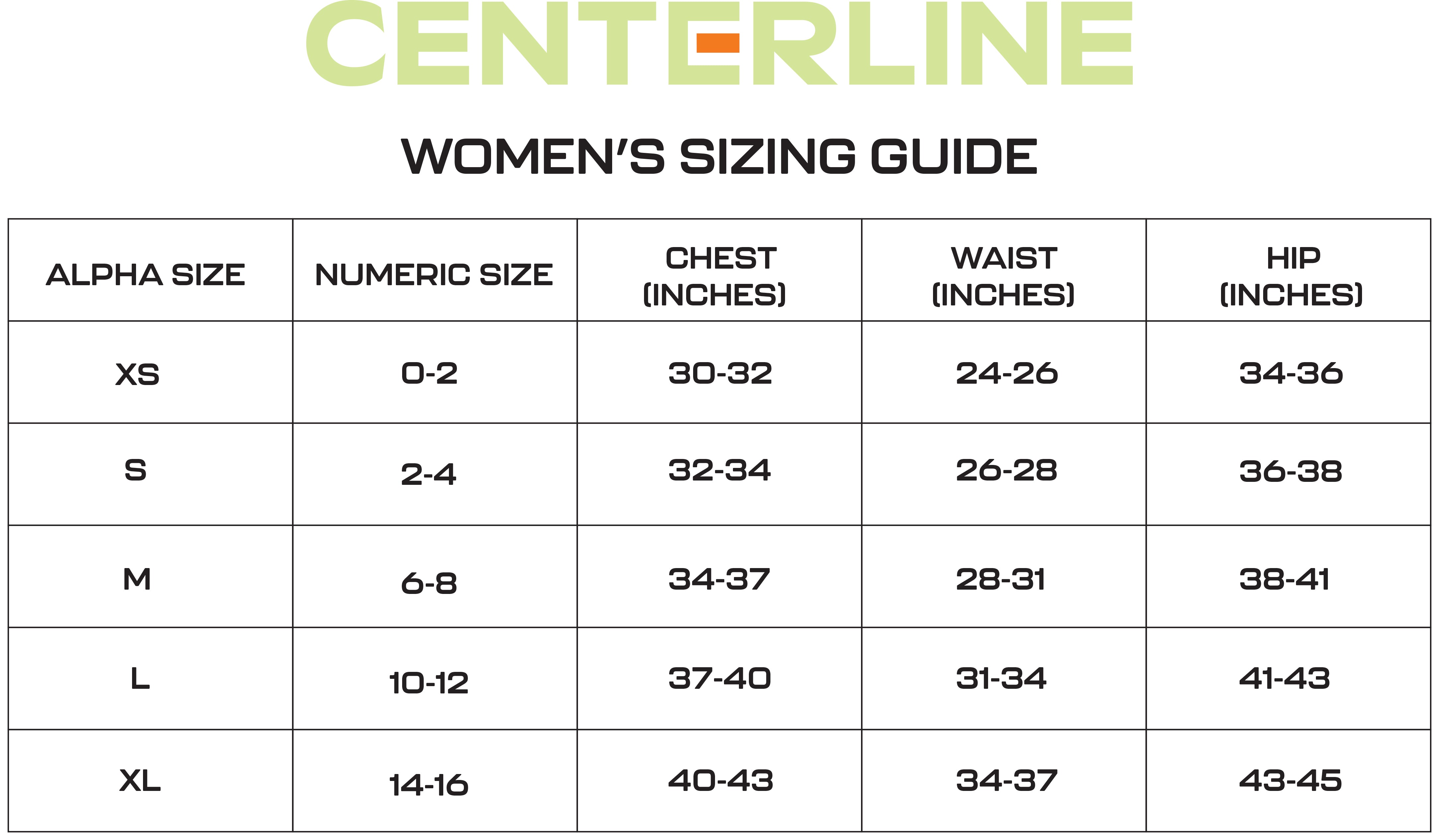 Women's Après Full Zip Hood Size Chart