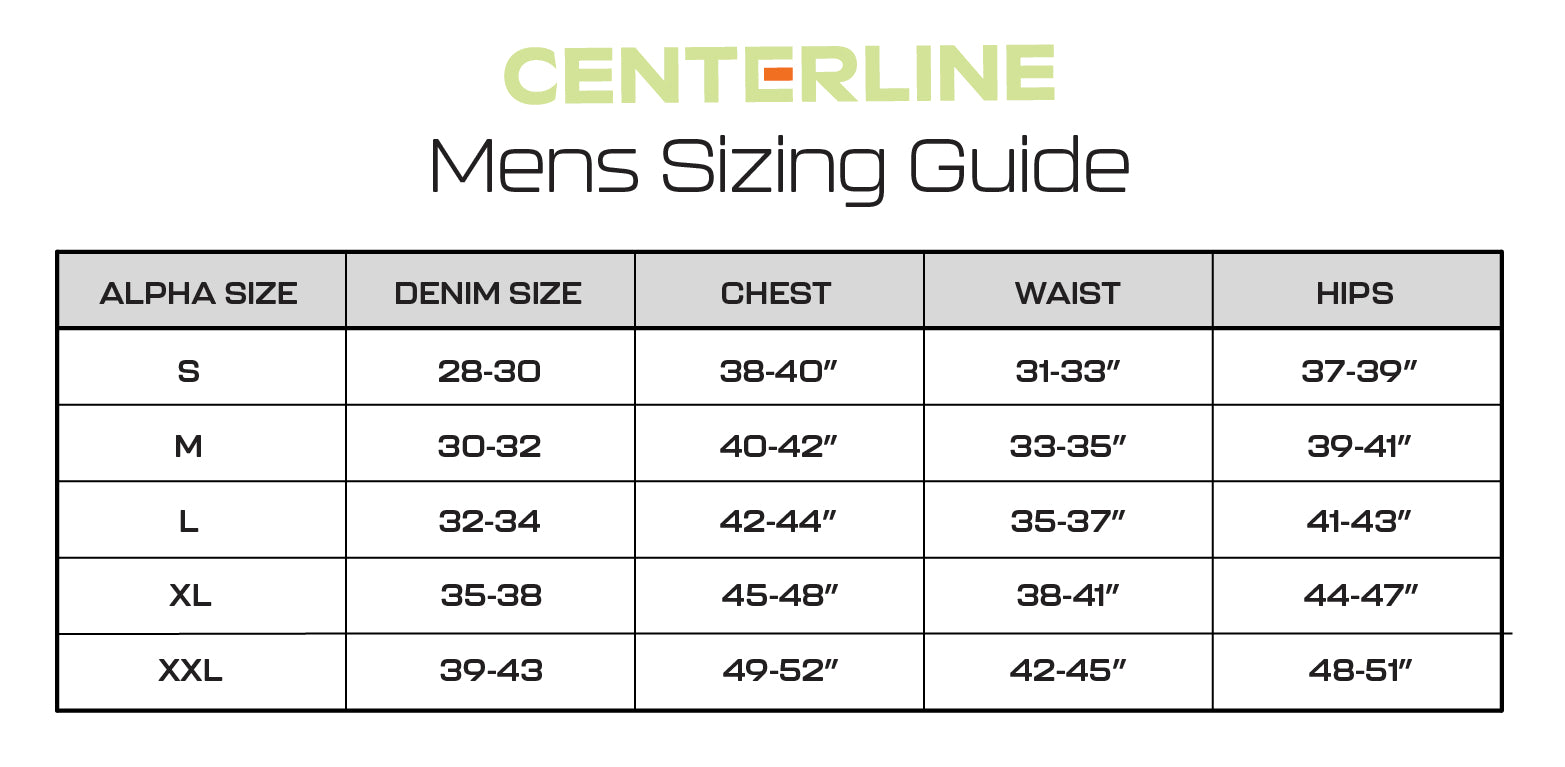 AirLite Men's Tee Size Chart