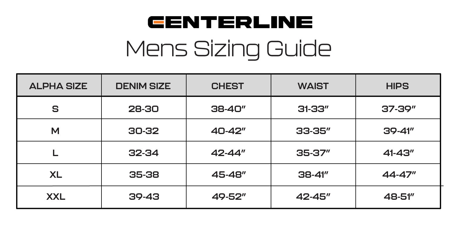 Men's Après Full Zip Hood Size Chart