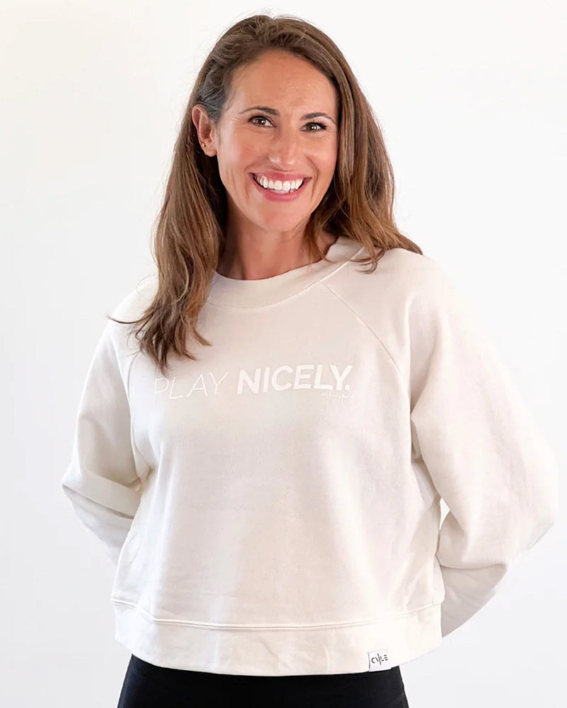 Play Nicely - Raglan Women's Cropped Crew Sweatshirt
