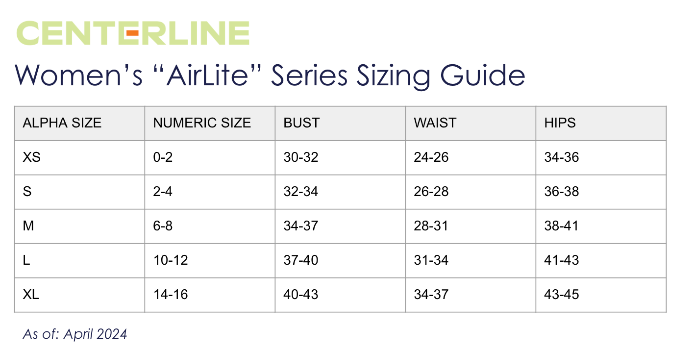 AirLite Womens Tank Size Chart